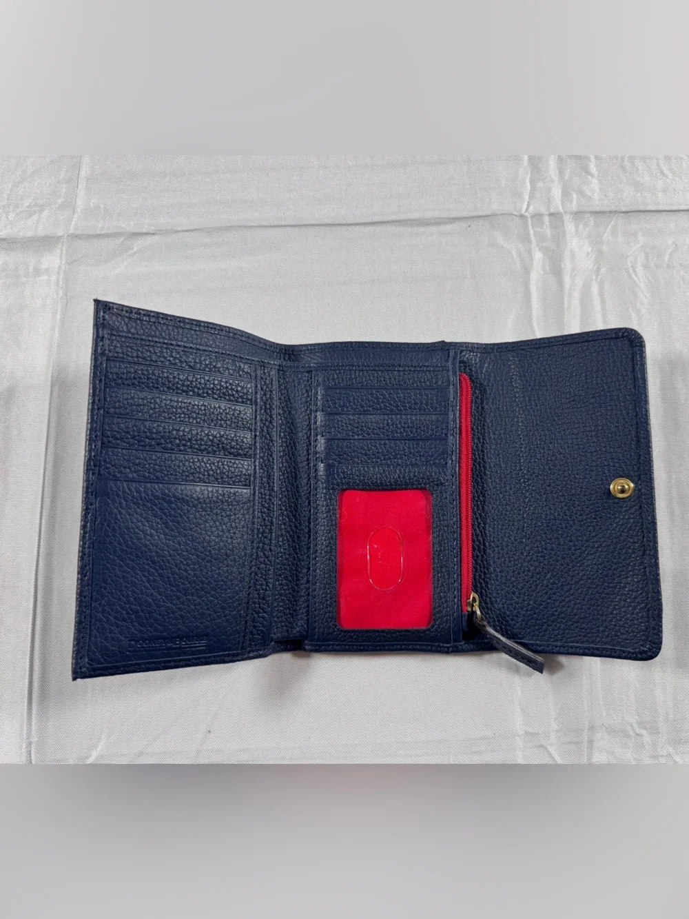 Dooney & Bourke Navy Pebble Leather Wallet with Metal Logo Plaque